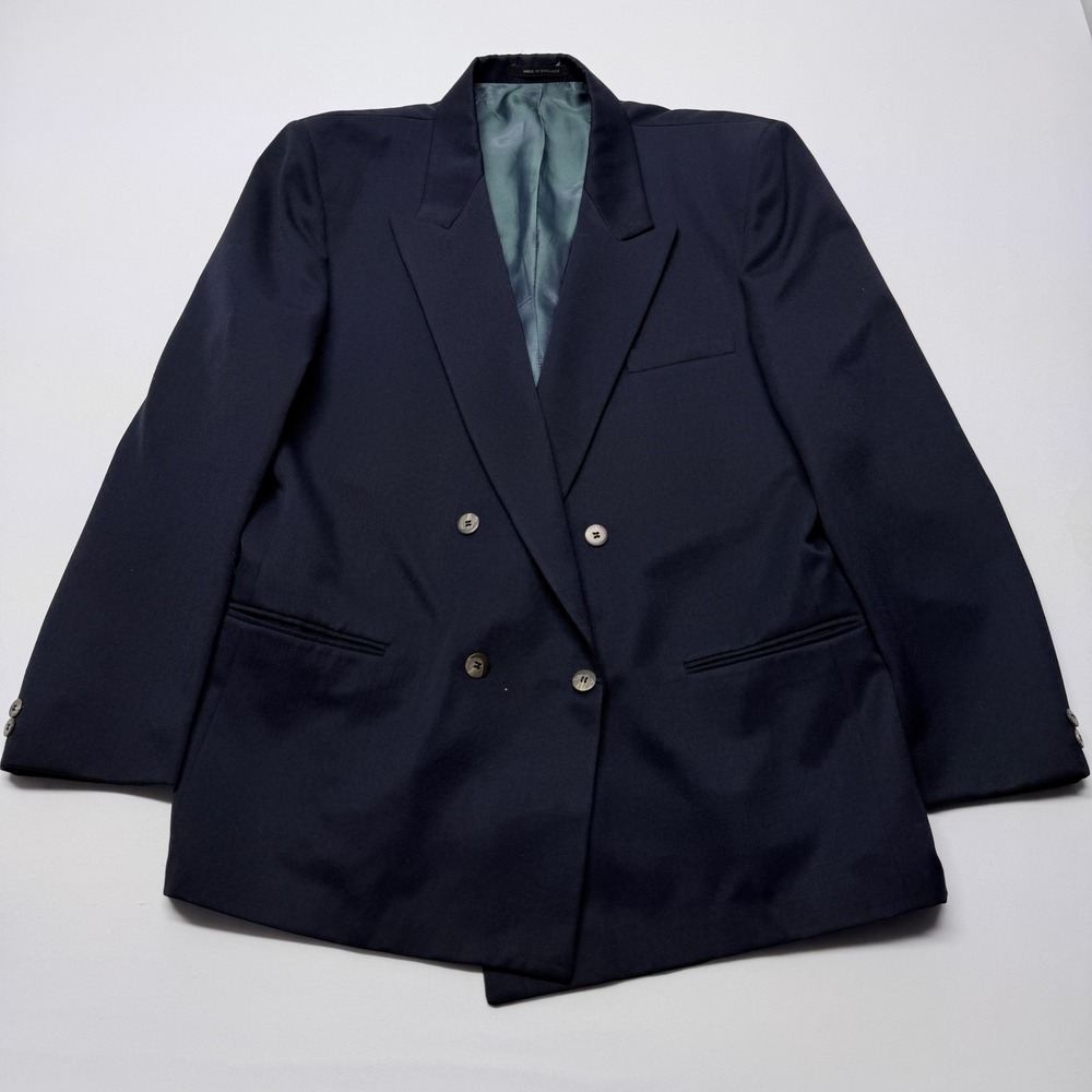 Topman Navy Blue Double Breasted Wool Blend Blazer Made in England Size 42